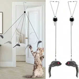 Pet Toy for Cats, Hanging Door Mouse Teaser Wand with Elastic, Fun Swing and Bounce Game, Interactive Cat Furniture for Playtime
