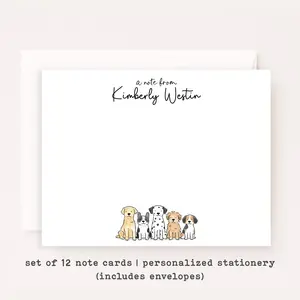 Personalized Dog Stationery Set • Custom Dog Notecards • Cute Cartoon Dog Flat Note Cards • Thank You Notes • Custom Name • Set of 12