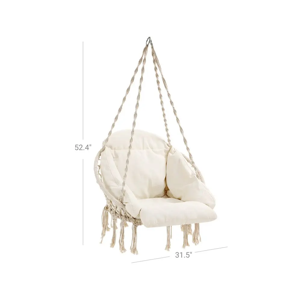 SONGMICS HOME Hanging Chair, Hammock Chair with Large, Thick Cushion, Boho Swing Chair for Bedroom, Patio, Balcony, Garden, Holds up to 264 lb, Accessories Included