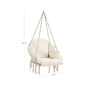 SONGMICS HOME Hanging Chair, Hammock Chair with Large, Thick Cushion, Boho Swing Chair for Bedroom, Patio, Balcony, Garden, Holds up to 264 lb, Accessories Included