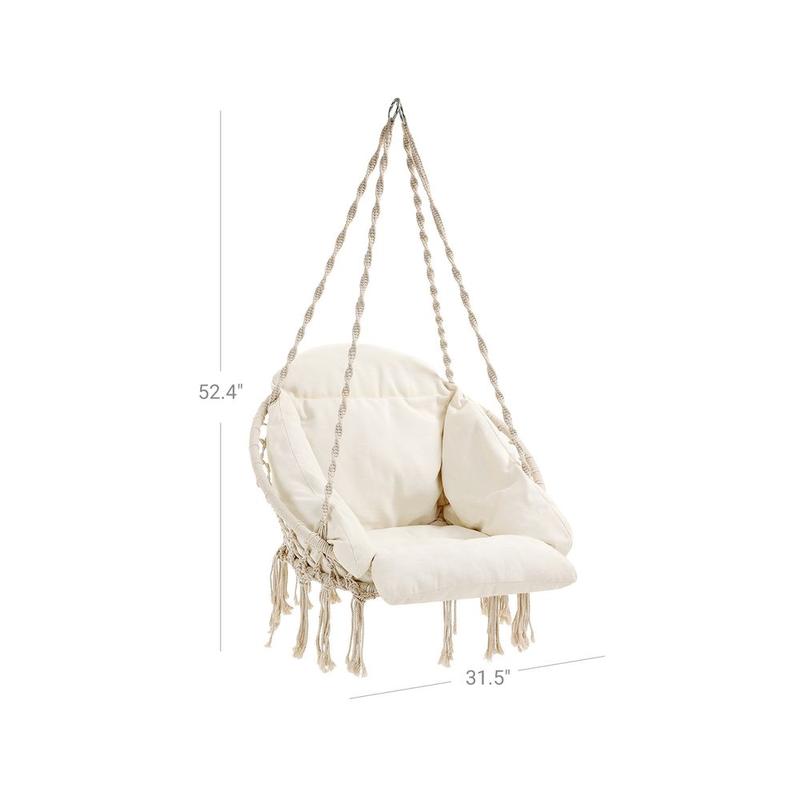 SONGMICS HOME Hanging Chair, Hammock Chair with Large, Thick Cushion, Boho Swing Chair for Bedroom, Patio, Balcony, Garden, Holds up to 264 lb, Accessories Included
