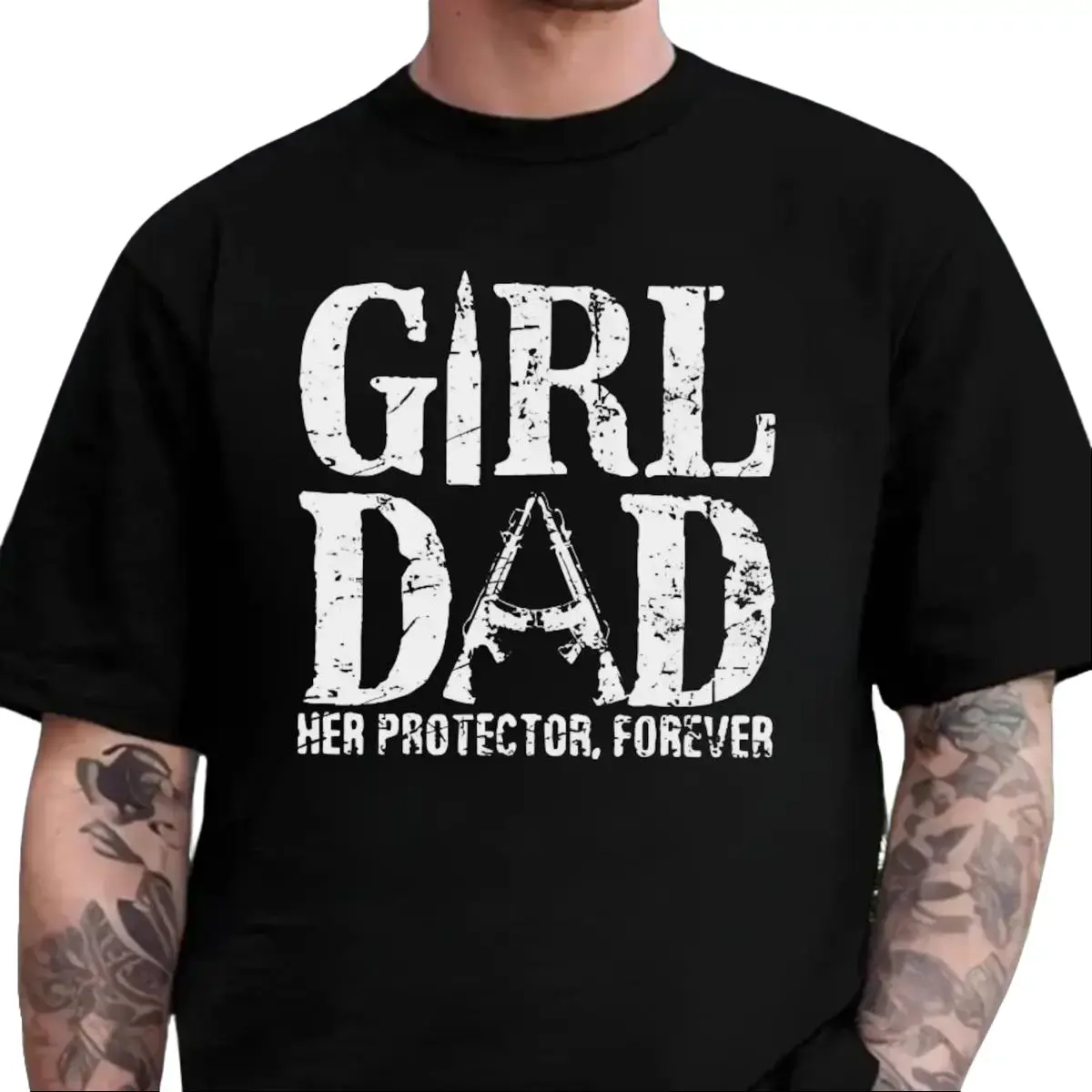 Men's Round Neck Letter Print Protector Short Sleeve T-Shirt, Dad Themed Casual Top for Parent-Child Bonds, Fatherhood Slogan Tee, Regular Fit
