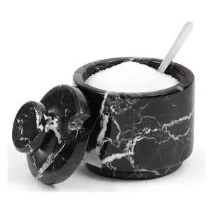 Elborse Marble Salt Cellar with Lid and Spoon 3''  Flaky Salt, Seasoning Containers for Valentine Gifts, Ideal small Spices, Sugar Jars, kitchen accessories