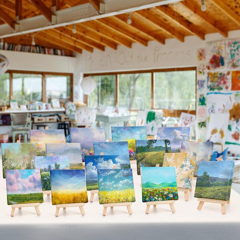 Mini Canvas Set 16pcs/18pcs, Small Art Canvas with Mini Easel, 4x4 Inch Artist Canvas for Adults Kids Party Craft Activities