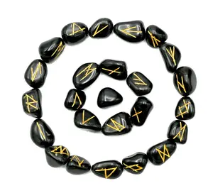 Crystal Runes Set of 25 Engraved Rune Stones, Rune Stones Tumbled Engraved Lettering Crystal Set for Wicca Crystals Healing Chakra Reiki