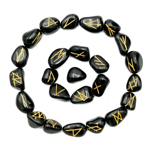 Crystal Runes Set of 25 Engraved Rune Stones, Rune Stones Tumbled Engraved Lettering Crystal Set for Wicca Crystals Healing Chakra Reiki