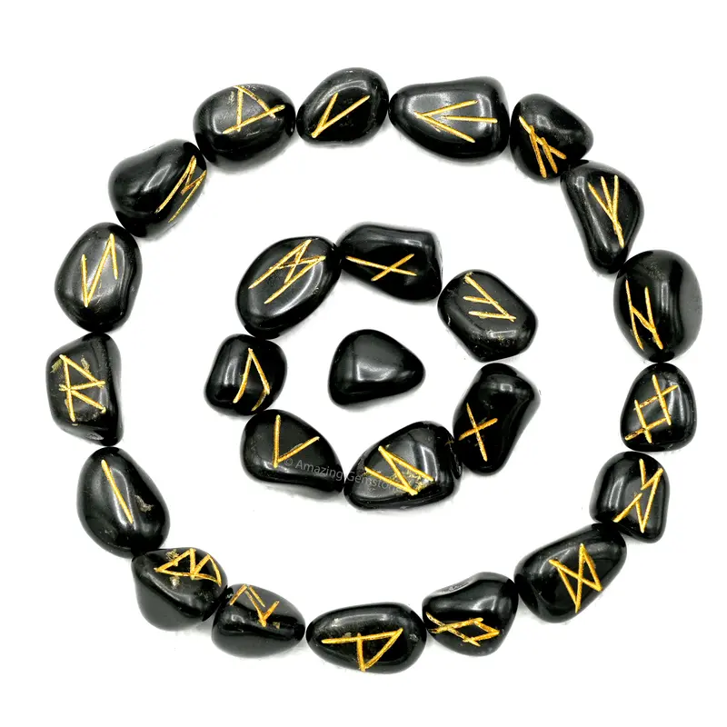 Crystal Runes Set of 25 Engraved Rune Stones, Rune Stones Tumbled Engraved Lettering Crystal Set for Wicca Crystals Healing Chakra Reiki