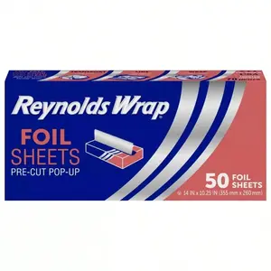 Reynolds Wrap Kitchens Pre-Cut Pop-Up Foil Sheets 50ct Easy-to-Use Aluminum Foil Sheets for Kitchen Needs
