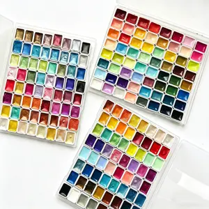 Dual Effect 64 Colors Watercolor Pigment, Matte Plain & Shimmer Metallic Pearlescent Paint, Travel Size Art Supplies Kit