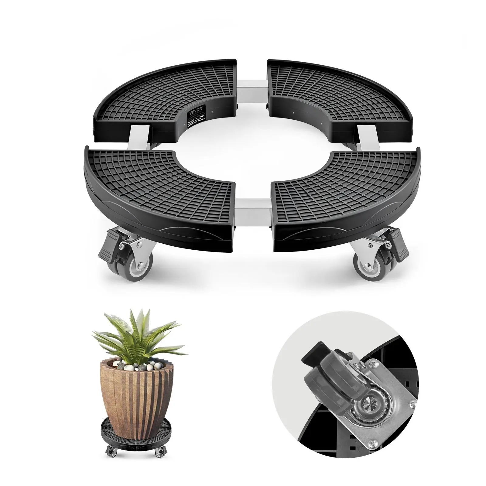 【summerfinds】VEVOR Trash Can Dolly with 4 Lockable Wheels, 440lbs Weight Capacity, Round Trash Can Roller Base, 15-22.8 in Adjustable, Heavy Duty Drum Dolly Plant Caddy, Multi-Functional Rolling Dolly Cart, Black