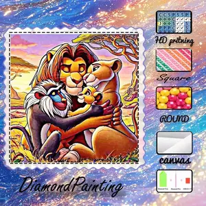5D-DIY, advanced velvet canvas, diamond art, diamond painting, lion family AB diamond, fairy dust diamond, crystal diamond, perfect home decoration, handmade diamond art painting kit, special craft diamond art kit, Handicraft, Diamond Painting Kits