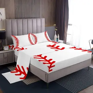 Baseball Bed Sheet Orange Baseball Printed Sheet Set Sports Bedding Set