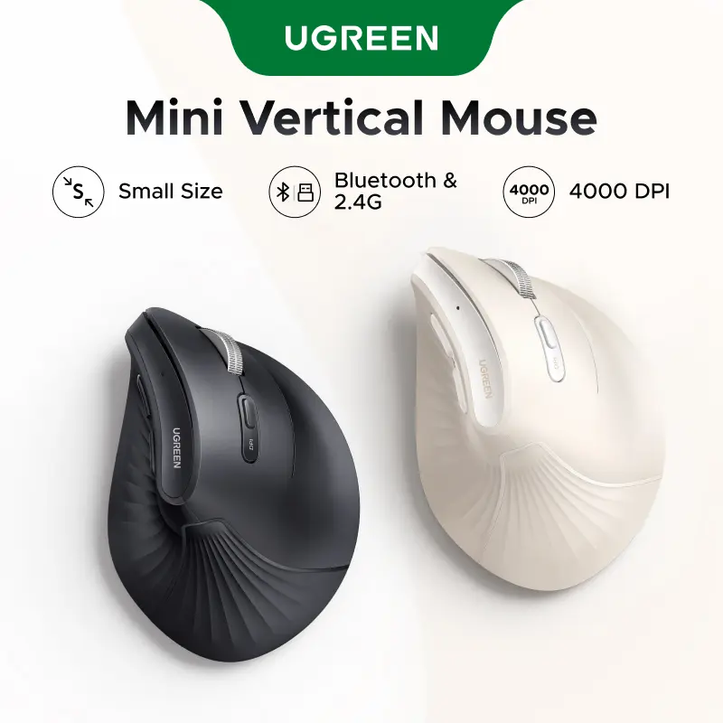 UGREEN Vertical Wireless (Bluetooth 5.0+2.4G) Ergonomic Mouse with 5 Buttons, 1000/1600/2000/3200/4000 DPI, Prevention of Mouse Arm, Vertical Mouse Compatible with PC/Laptop/Tablet （Small Size）,DealsForYouDays