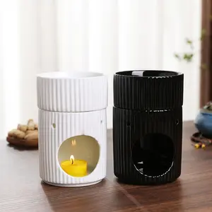 Separable Ceramic Essential Oil Diffuser, Large Capacity 110ML/3.72oz Striped Aromatherapy Lamp, European Style Geometric Home Decor, Fragrance Diffuser