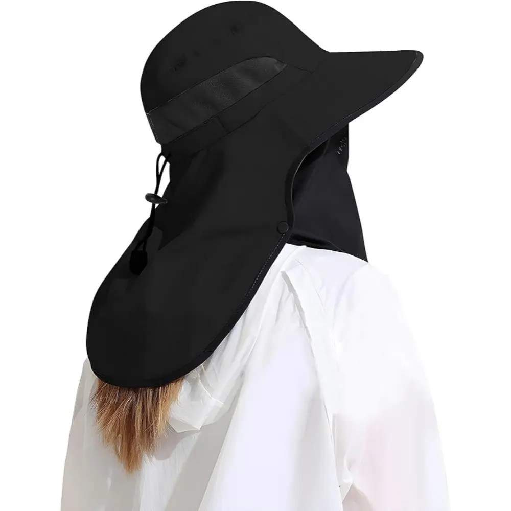 UPF 50+ Wide Brim Sun Bucket Hat for Men - Cool Sunscreen Casual Sun Hat with Detachable Neck & Face Flap, Lightweight Breathable Mesh Headwear, Sports Fishing Cap for Outdoor Hiking, Cool Hat, Sunscreen Hat