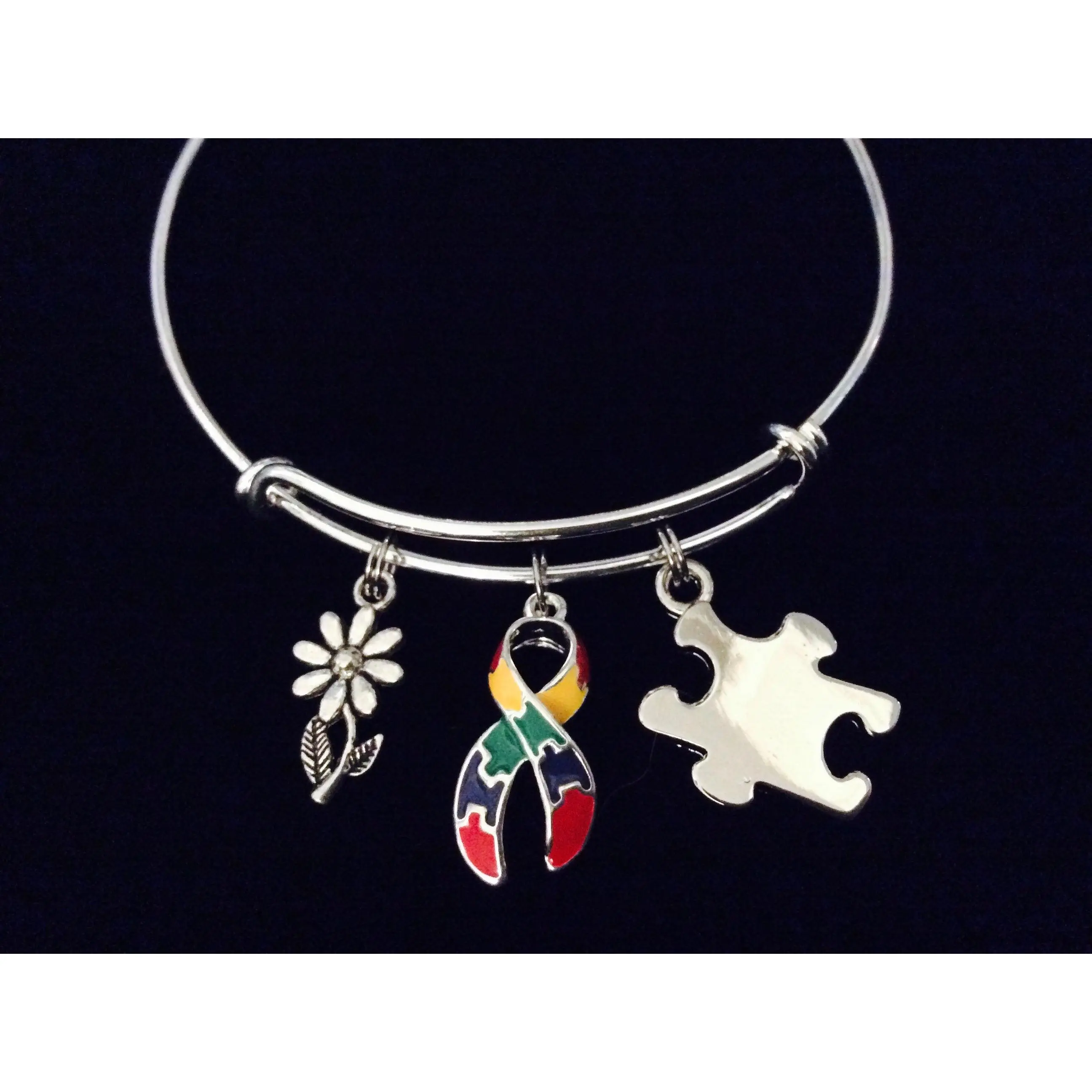 Autism Awareness Ribbon Expandable Charm Bracelet Adjustable Bracelet Multicolored Puzzle Piece Inspirational Gift