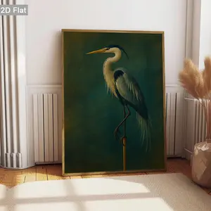 2D Flat, 1pc Unframed Elegant Heron Wall Art, Moody Background Wall Decor Poster, Nature Art Wall arts, Retro Art Prints Decorations, Classic Canvas Paintings, Modern Posters, For Living Room, Bedroom, Cafe, Home Decor, Holiday Gifts, No Frame