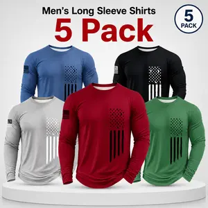 Men's [5-Pack] Long Sleeve Active T-Shirts | Quick-Dry Breathable Athletic Fit | Independence Day Special Patriot Apparel spring and autumn men's clothing Athletic Apparel Athletic Mesh Athleisure Street Fit Plain Menswear Menswear