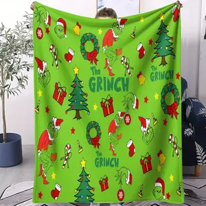 Christmas Grinch Monster Print Blanket, Retro Abstract Art Style, Perfect Holiday Gift for Young Adults, Single-Sided Printed