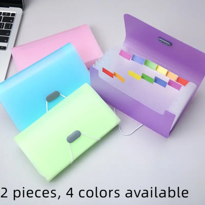 2-Pack Candy Color File Folders, 13-Compartment A6 Mini Wallet, Office Supplies Organizer, Receipt Holder, School & Office Use