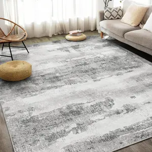 Area Rugs Machine Washable Large Gray Rug for Living Room, Bedroom, Soft Abstract Throw, Indoor Floor Cover, Lightweight, Non Slip Backing, Thin Pile