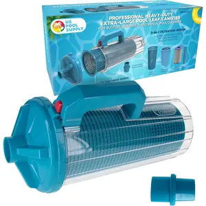 XL Heavy Duty Inline Pool Leaf Canister, 3-in-1 Filtration with 3 Filters, Basket, Mesh Bag & Micro-Cartridge, Fits 1.5" Hoses, Catches Leaves for Inground Pool Vacuum Cleaner