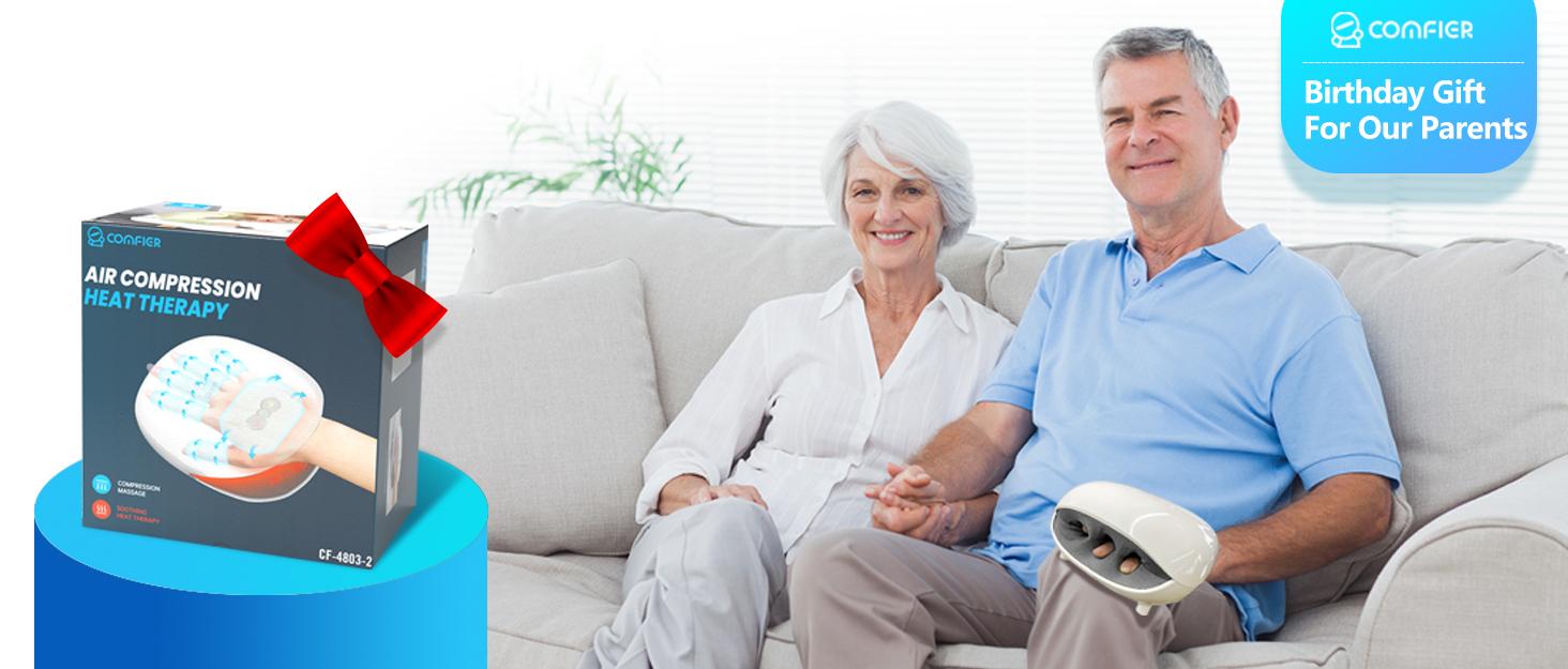 COMFIER Cordless Electric Hand Massager with Compression & Heating,3 Levels Finger and Wrist Massager Machine,Gift for Men,Women