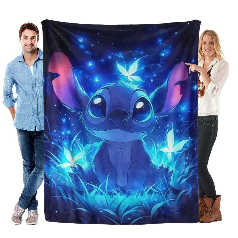 Disney Stitch Fluorescent Blanket - Blue Character Design with Starry Background for Cozy Nights - Stitch's Glow & Starry Night - Perfect for Fans