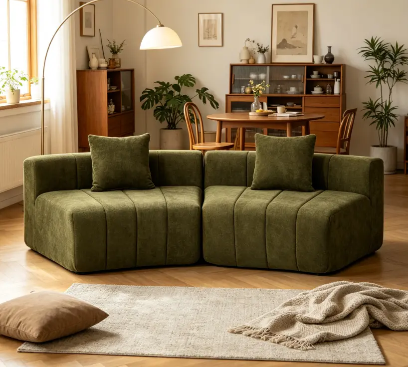 Symmetrical Semi-Circular Curved Modular Sectional Sofa - Chenille-Upholstered Couch with 2 Pillows, Indoor Living Room Leisure Furniture