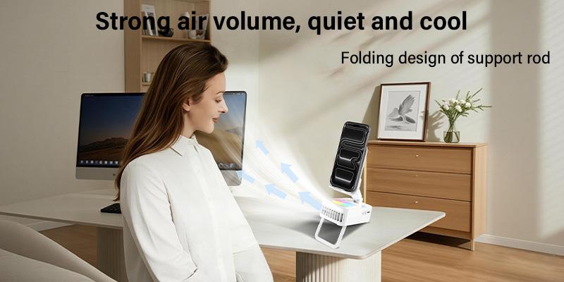 5-in-1 Portable Wireless Induction Audio Speaker Stand - 360° Adjustable Rechargeable Phone/Tablet Holder, Desk Fan,Gift for Men/Women for Office, Travel