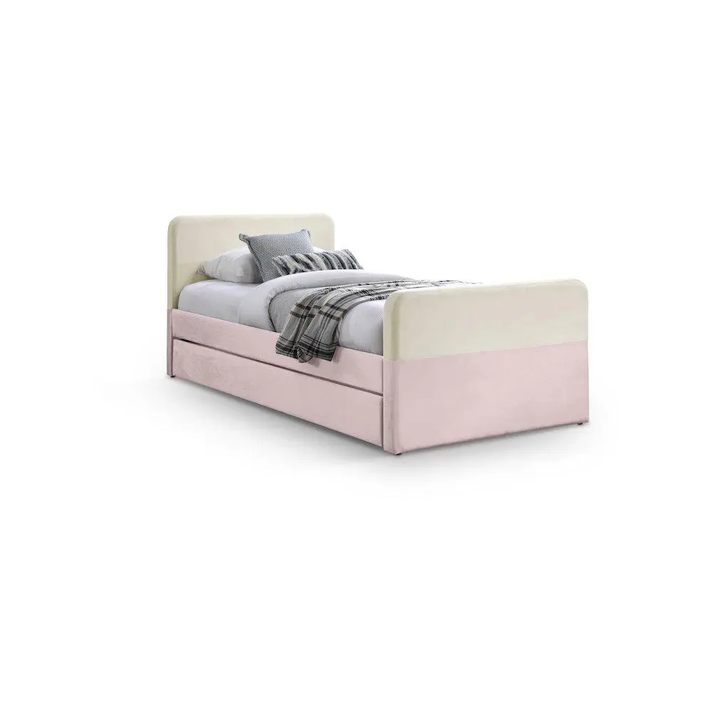 Ivy Pink & Cream Velvet Twin Trundle/Storage Bed