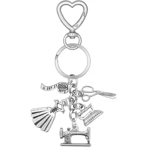 Cute Initial Keychain Sewing Keychains Knitting Keyrings Quilting Keychain, Handbag Backpack Car Accessories keychians Scissors Clew Button Measuring Tape Iron Charm Keychains for Women Men Gift