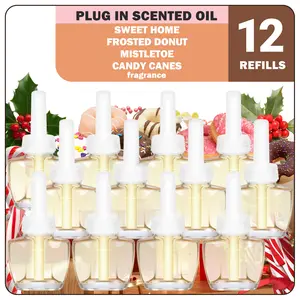 12PCS Winter Plug-in Scented Oil Refills - Sweet Home & Holiday Scents for Cozy Autumn/Winter Homes