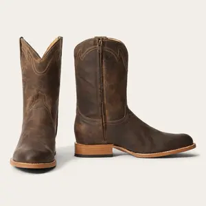 Men's Stetson Roughstock Zip Leather Boots Handcrafted Oiled Tan