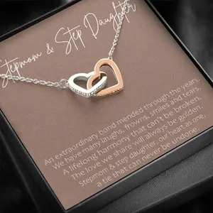 Step Mom Interlocking Heart Necklace Jewelry Gift for Step Daughter - Special Thoughtful Card Gift Idea for Valentine's Day and Special Occasions