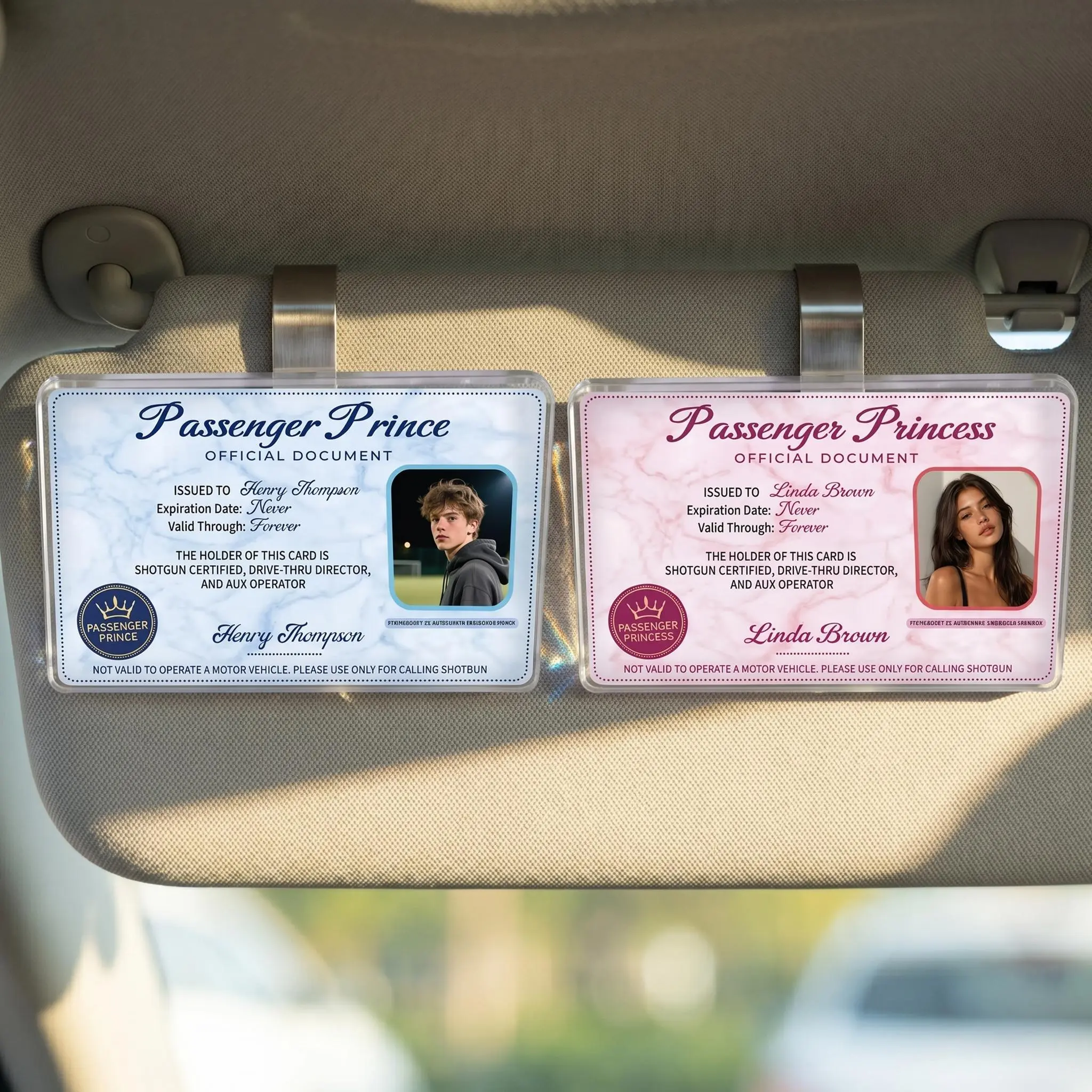 Custom Passenger Princess ID Visor Clip, Personalized Funny Prince Car Visor Clip, Custom Couple Photo Car Decor, Acrylic Passenger Princess Gift for Him Her