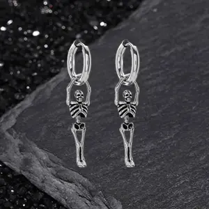 GTHIC Gothic Skeleton Stainless Steel Drop Earrings for Men Women Statement Jewelry Daily Wear