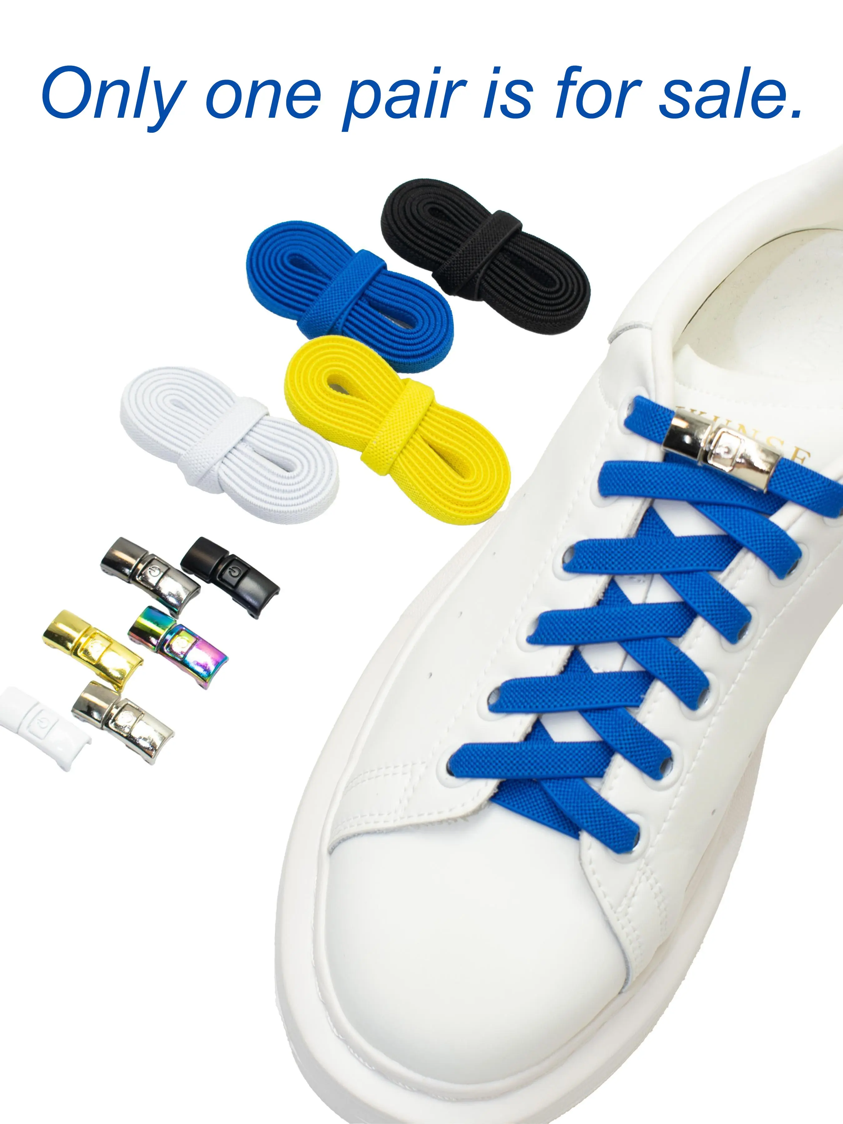 Metal Buckle Casual Shoe Laces, Elastic Lazy Shoelace Clips, No Tie Shoelaces, Locking Fasteners, Pair Pack, Durable and Easy to Use