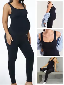 Maternity Jumpsuit over Bump, Pregnancy Bodysuit Full Length, Stretchy Romper for Belly Support & Comfort, Maternity Wear, Prenatal Maternity Clothing, Casual Fit Maternity