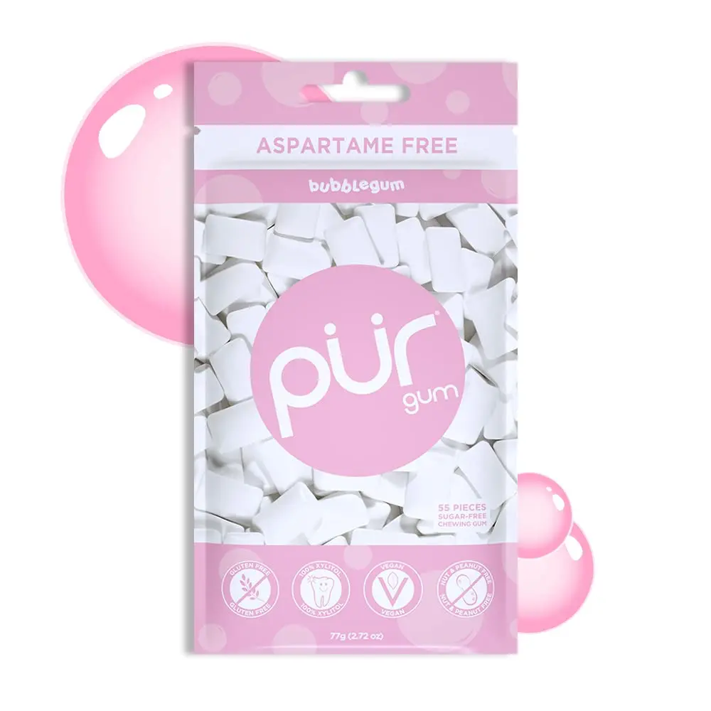 PUR Gum | Aspartame Free Chewing Gum | 100% Xylitol | Natural Bubblegum Flavored Gum, 55 Pieces (Pack of 1)