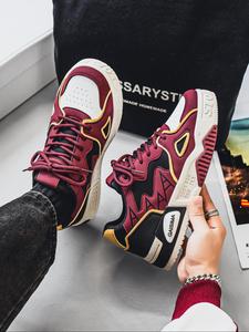 men's fashionable patchwork lace up skate shoes, casual comfortable breathable sports running shoes, male all-match round toe shoes for daily wear, athletic shoes