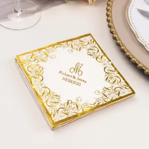 100-Pack Paper Beverage Napkins 3-Ply Personalized Monogram with Foil Lace Design White - Custom Initial Napkins