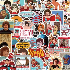 Nacho Libre Character Pattern Sticker, 50pcs/set Cartoon Creative Decorative Sticker, DIY Decals for Water Bottle, Laptop, Phone Case, Scrapbooking, Journal Making