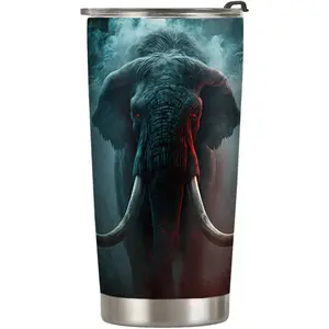 20oz Elephant Gifts for Elephant Lovers, Elephant Coffee Cup, Dark Mythical Mammoth Elephant Tumbler Cup, Stainless Steel Coffee Thermos Insulated Travel Mug with Lid - B