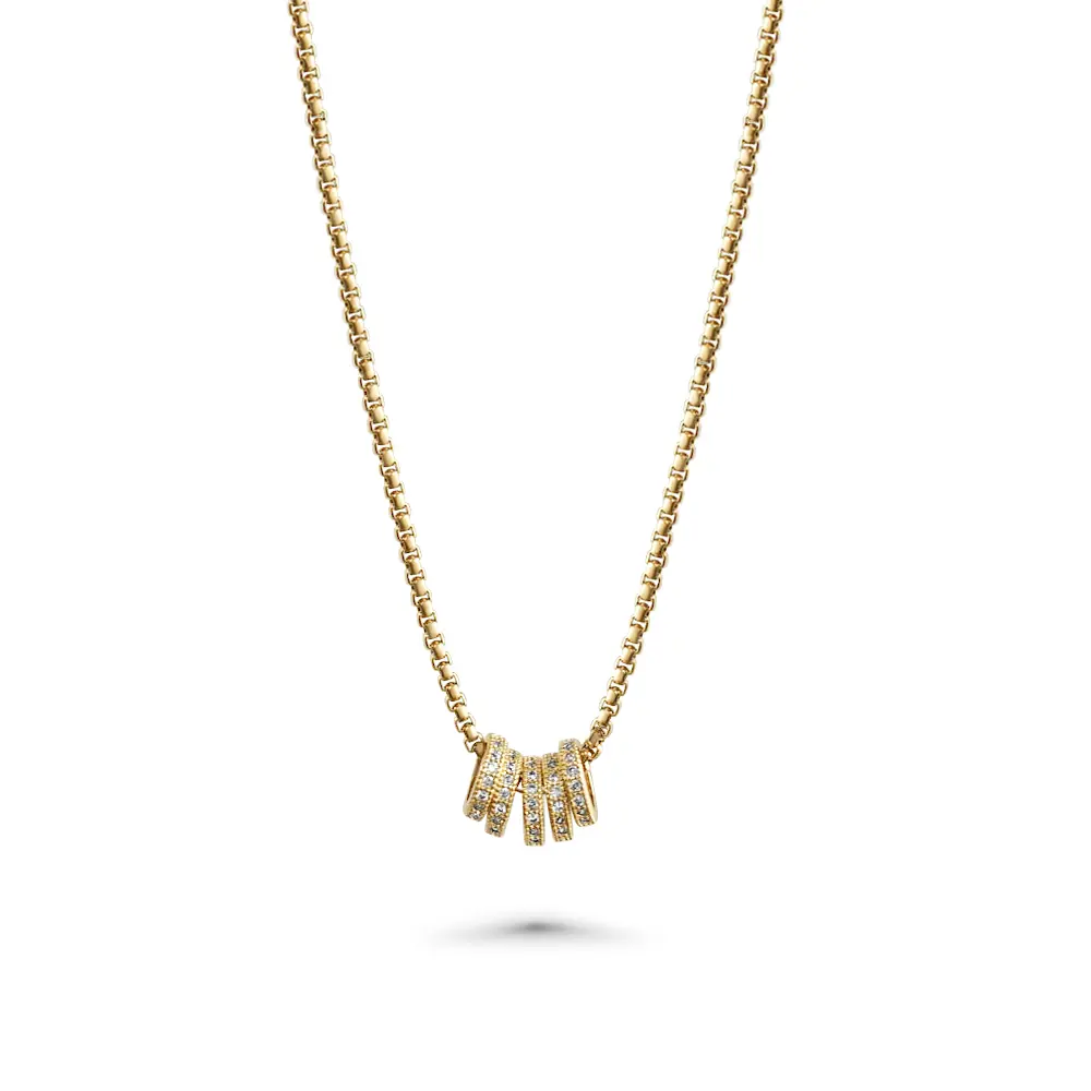 18k Gold Filled Ring Charm Pendant Necklace with 5 Ring Pendants exquisite birthday necklace