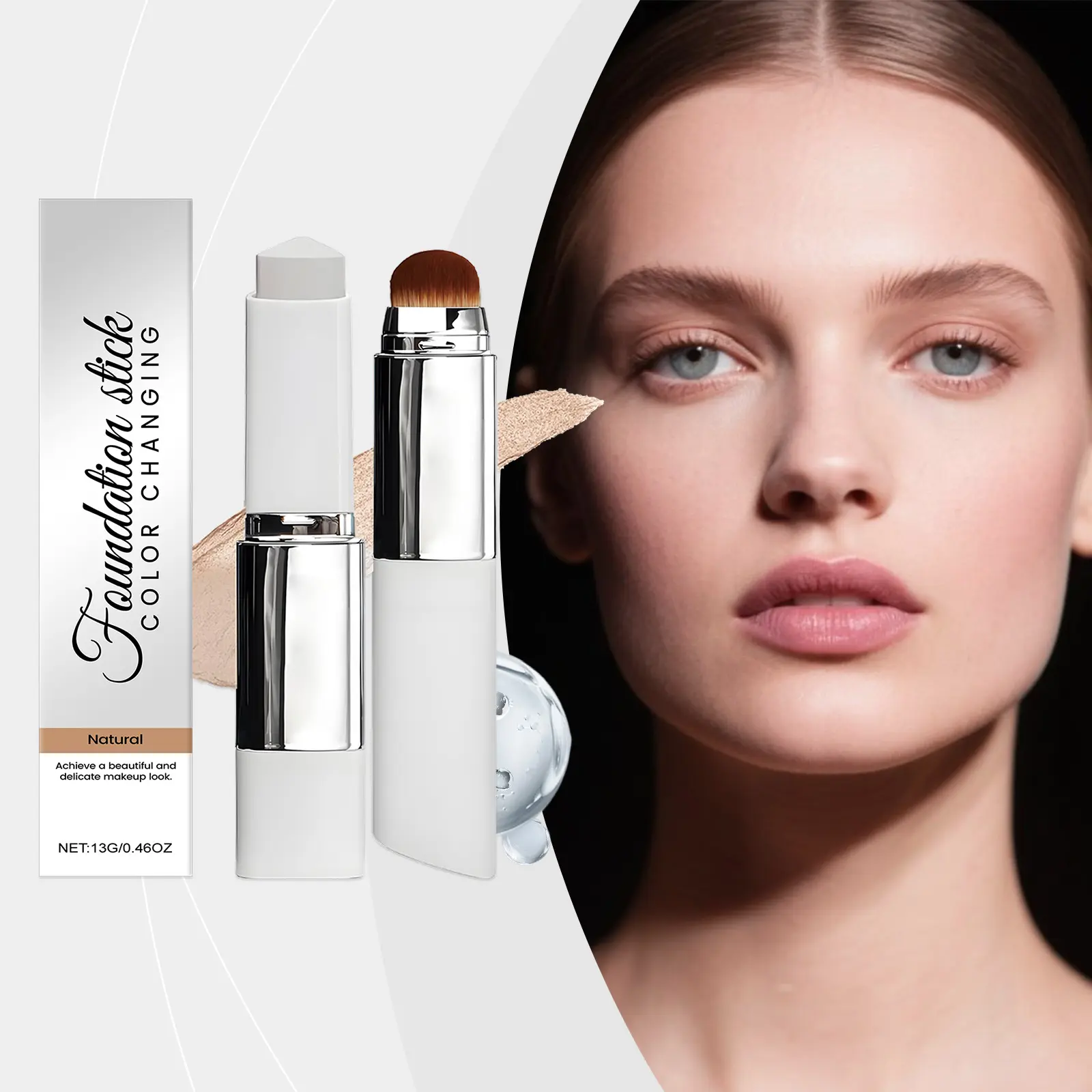 Multiuse Foundation Stick with Brush, Lightweight Cream Makeup Stick for Natural Coverage, Easy Blend Face Makeup