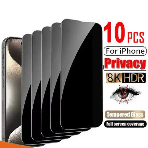 10pcs 9H Tempered Glass Privacy Scratchproof Phone Screen Protectors - Full Coverage, Anti-Peep, Scratch Resistant, for iPhone 17/16/15/14/13 Pro Max/Air/Plus, Independent Packaging, Mobile Phone Accessories, For Iphone 14 Pro