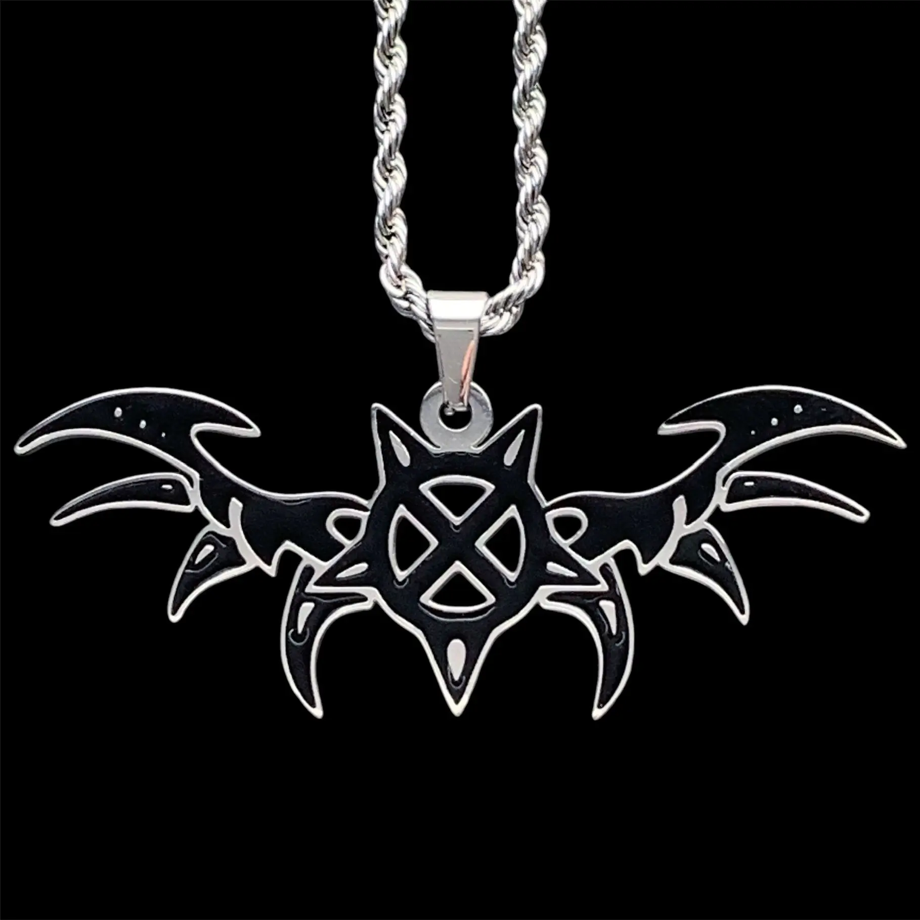 Ken Carson X Wing Necklace - Black Enamel Stainless Steel Teen X