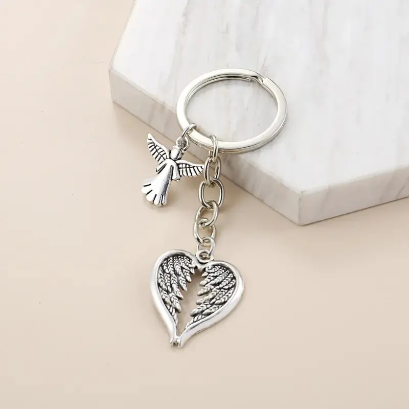 Fashion Guardian Angel Keychain Heart Shaped Wings Key Chains for Women Handbag Car Hanging Jewelry Gifts  Love Charm Butterfly Jewellery