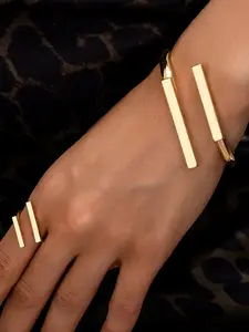 Women's Fashion Jewelry Set, Alloy Bracelet & Ring Combo, Geometric Design, Adjustable Size, Perfect Gift for Women Daily Wear